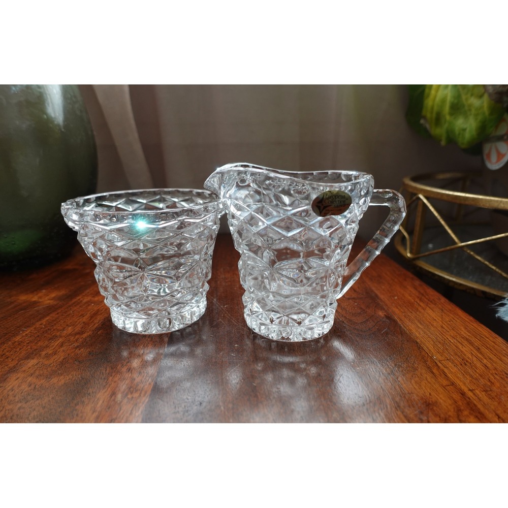 Vintage Shamrock by action Industries clear glass crystal sugar and creamer set